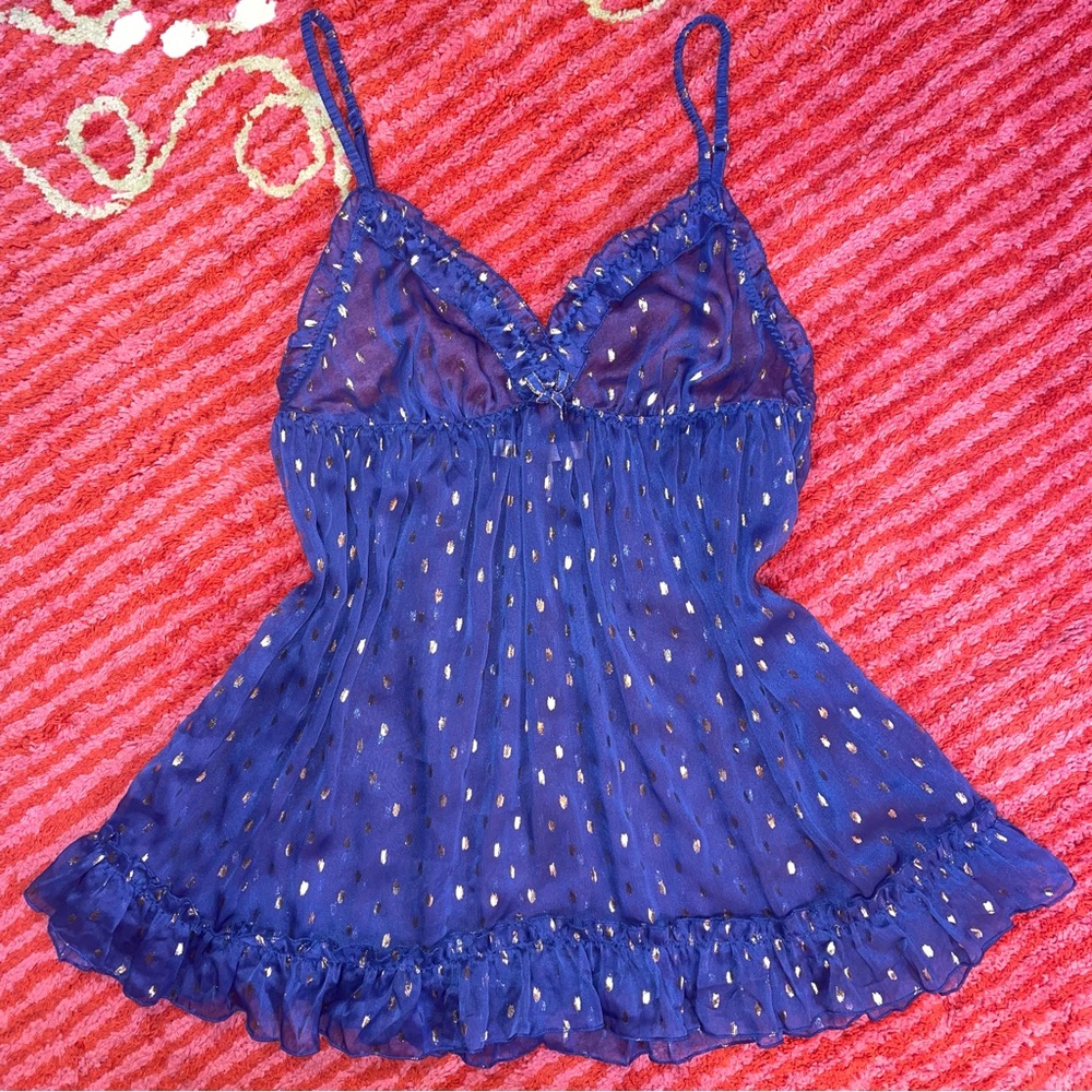 🦋Navy Blue and Gold  Baby Doll Ruffle Cami from Victoria’s Secret Size Large🦋